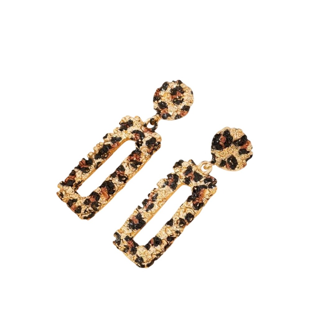 Retro  Embossed Floral‎ Ruffle Oversized Leopard Print Geometric Dangle Earring